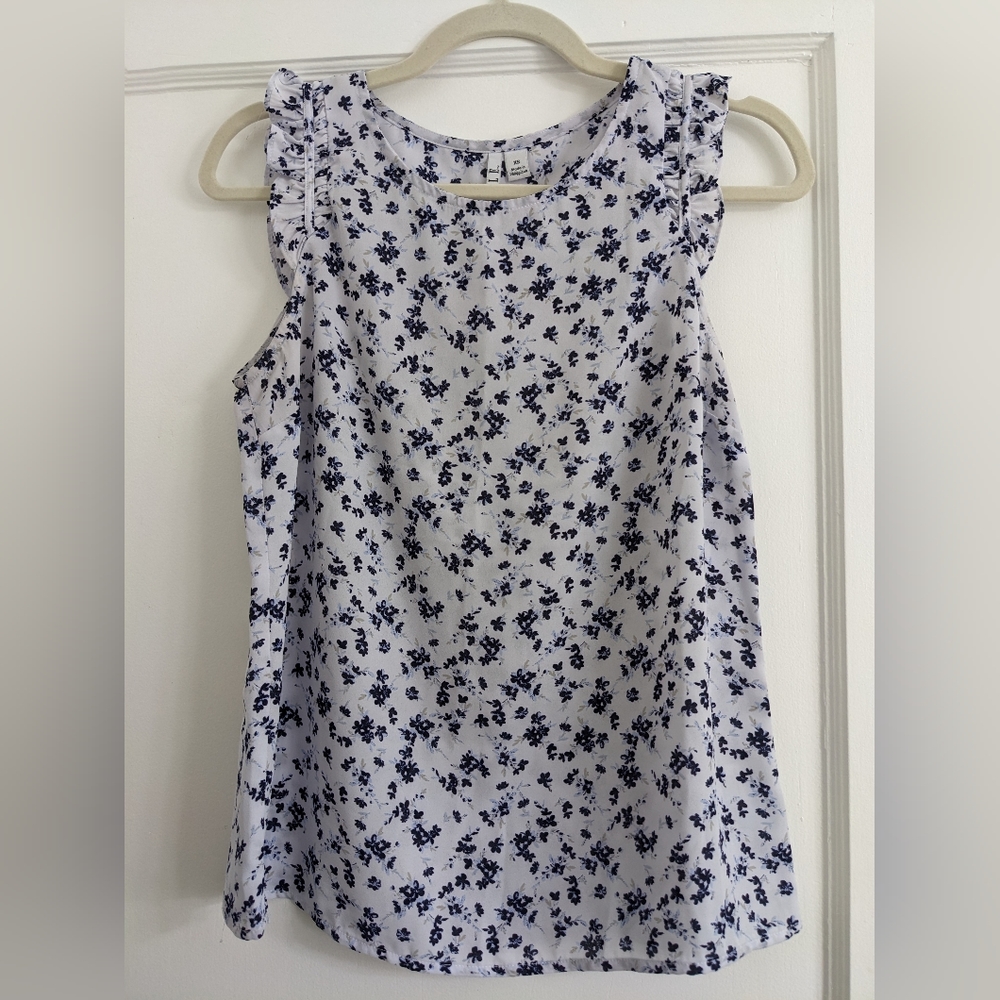 ELLE Ruffle Cap Sleeve Floral Print Casual Blouse
